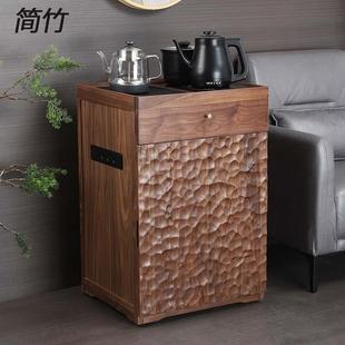黑胡桃移动茶水柜茶桌边柜置物柜泡茶台家用烧水壶一体办公室茶几