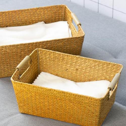 手工编织收纳篮藤编竹编零食收纳筐橱柜桌面储物盒整理箱收纳盒大