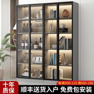 书柜一体到顶轻奢现代书房整面墙简约玻璃门组合家用落地书柜书架