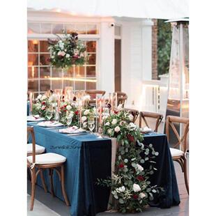 莫兰迪色桌布户外市集活动拍照背景布北欧轻奢藏青丝绒茶几餐桌垫