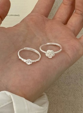 韩国S925纯银玫瑰小花戒指女款日常百搭休闲时尚高级感开口食指