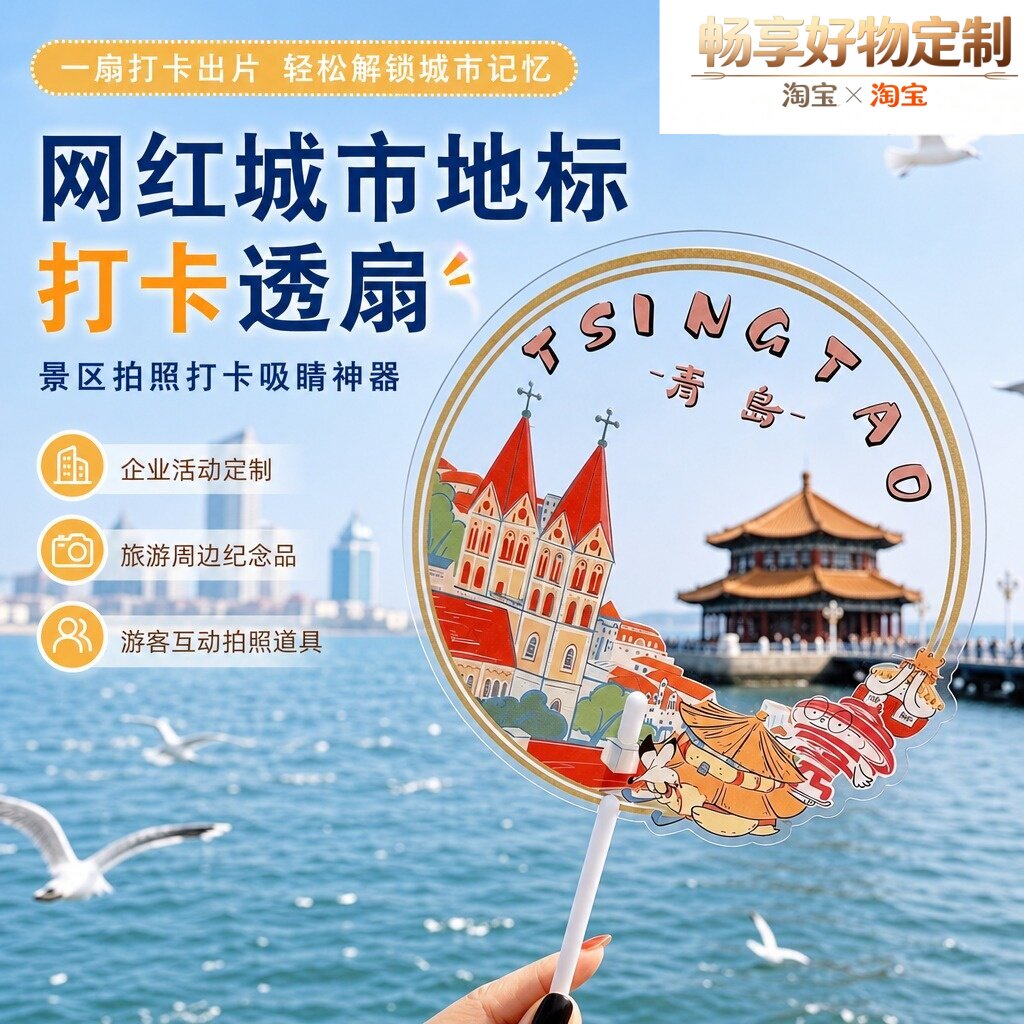 景区文创PVC透明扇子定制网红国潮博物馆打卡拍照道具文旅纪念品图片