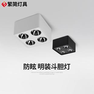 筒灯无主灯照明客厅卧室吸顶式 繁简四头方形明装 盒子斗胆射灯防眩