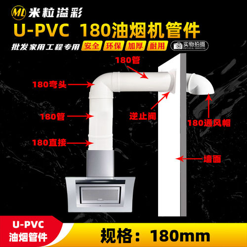 烟管油烟机变径大小头接头90度弯头45度直弯加厚塑料管件PVC 180