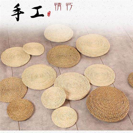 复古竹编圆形幼儿园地垫学生蒲团坐垫座椅地上坐墩国学坐凳蒲草