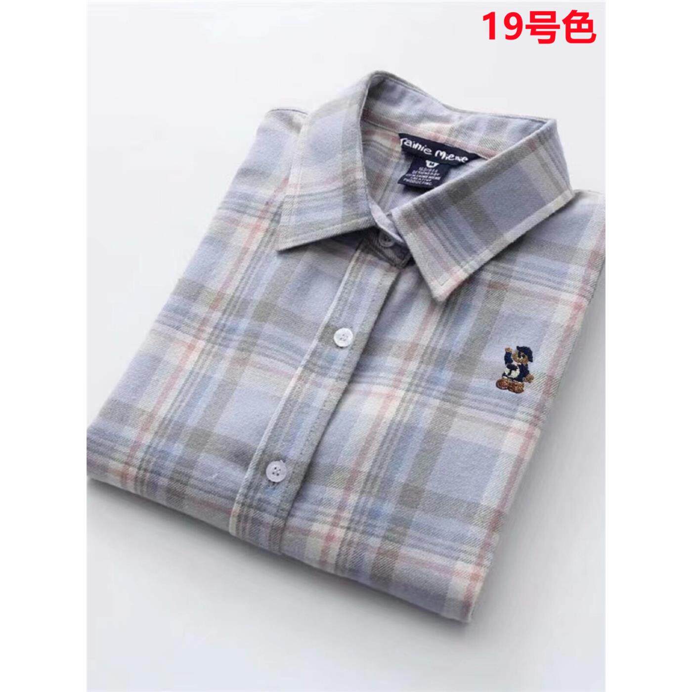 小熊磨毛格子衬衫女长袖学生春秋冬覆古纯棉韩版宽松加厚衬衣外套