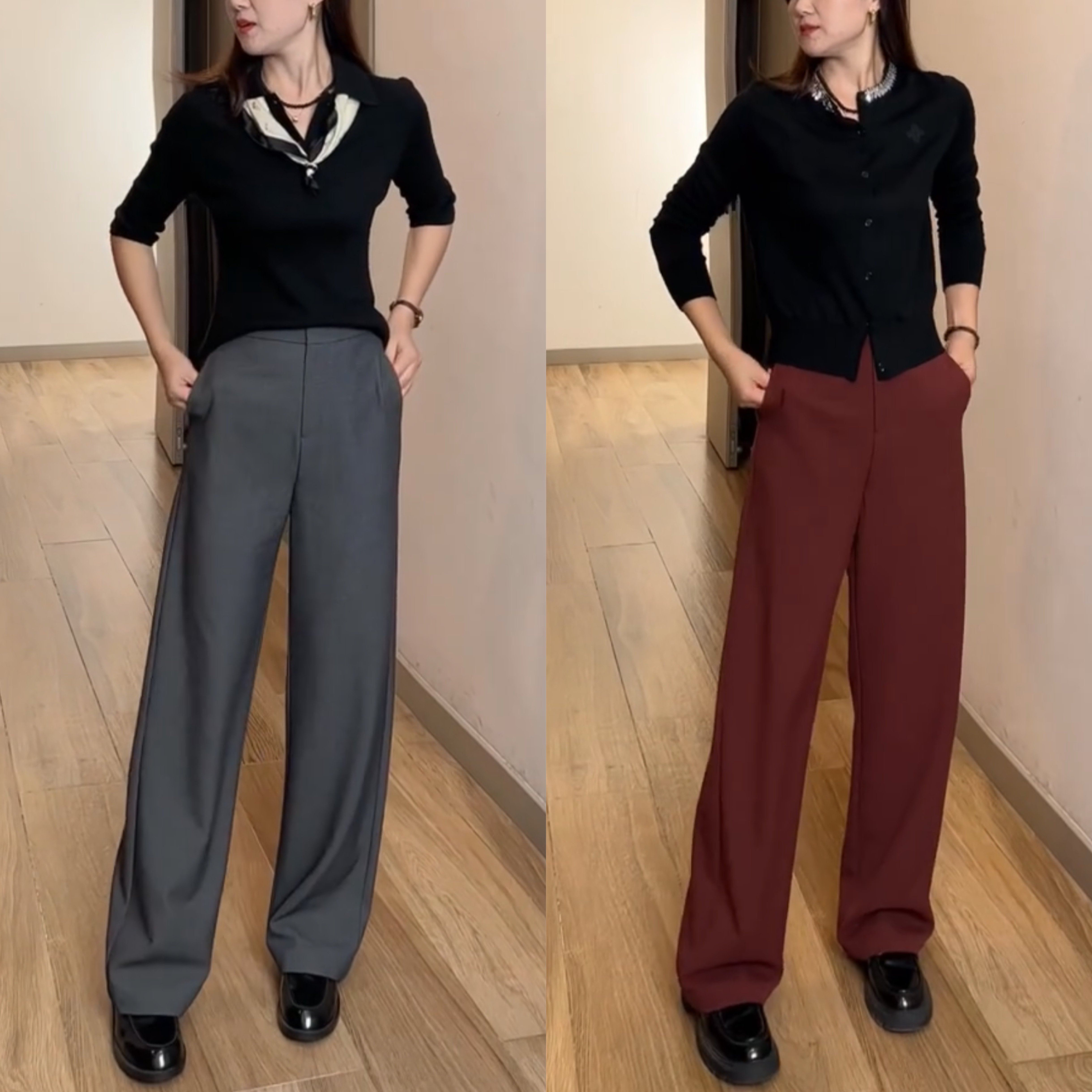 窄版阔腿裤女2025新款春秋款天丝羊毛直筒裤垂感西裤高端灰色裤子