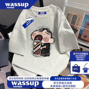 NURAYA美式 情侣装 高街潮牌纯棉短袖 夏季 上衣 t恤男2025新款 WASSUP