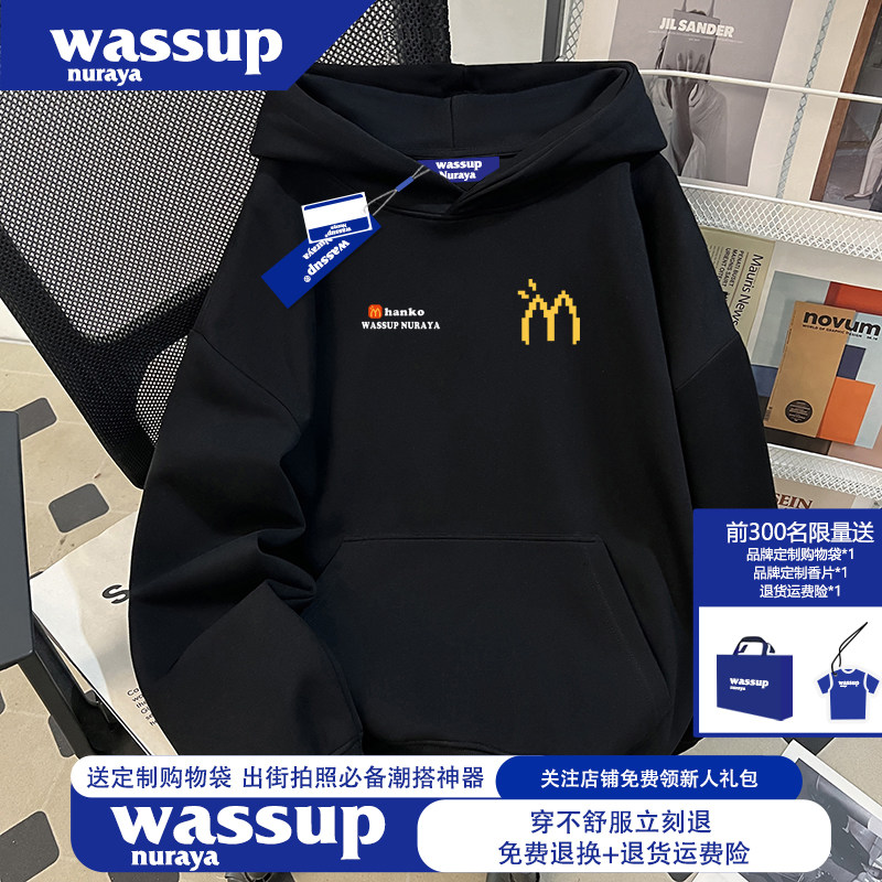 WASSUP NURAYA特大码300斤美式青少年连帽卫衣男秋冬加绒加厚上衣