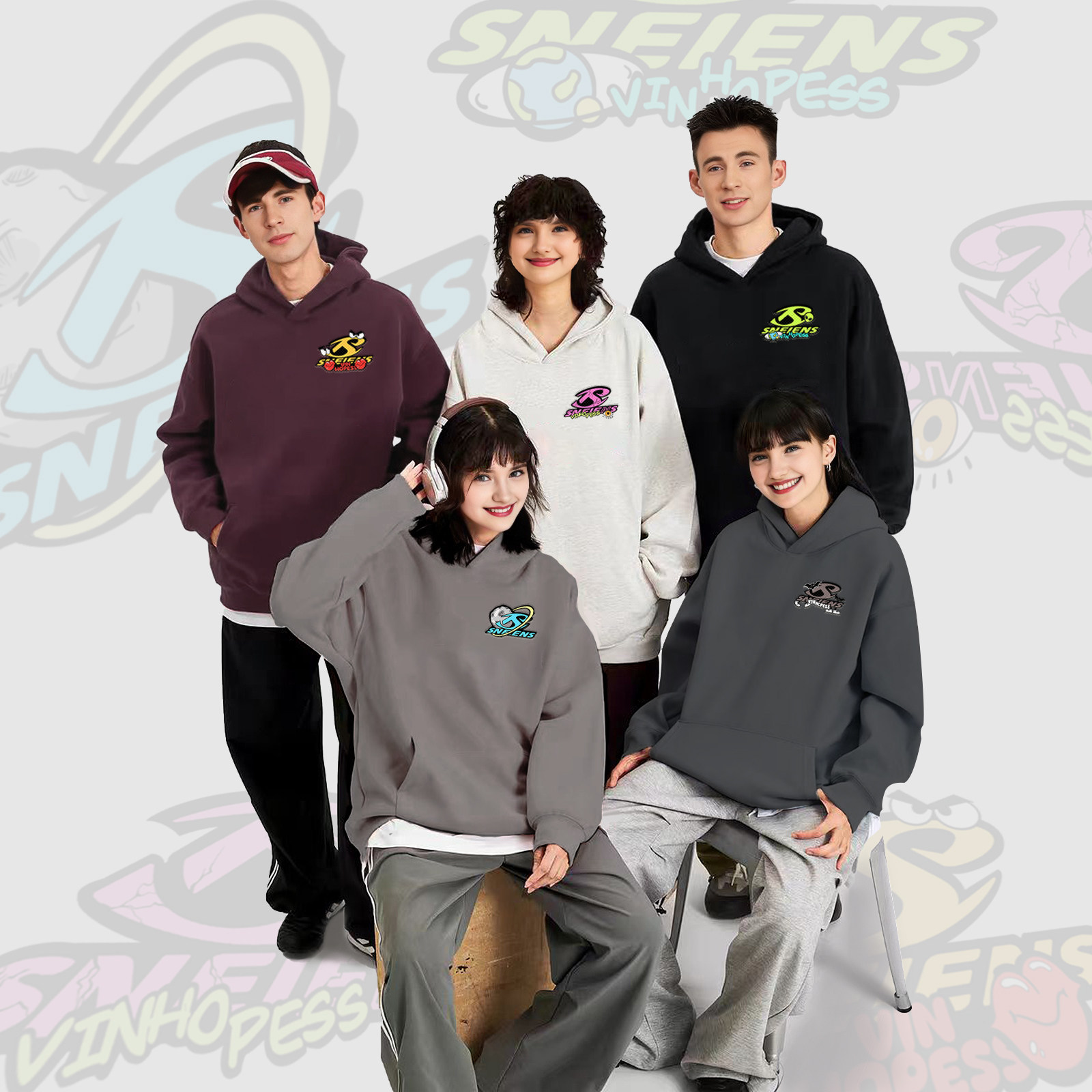 威宏丝VINHOPESS 字母创意刺绣连帽卫衣W3504