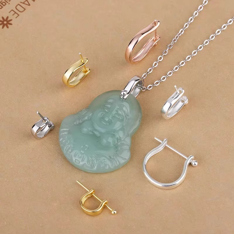 18K金吊坠扣头玉坠U型扣Au750白金扣子diy配件翡翠佛公扣头项链扣