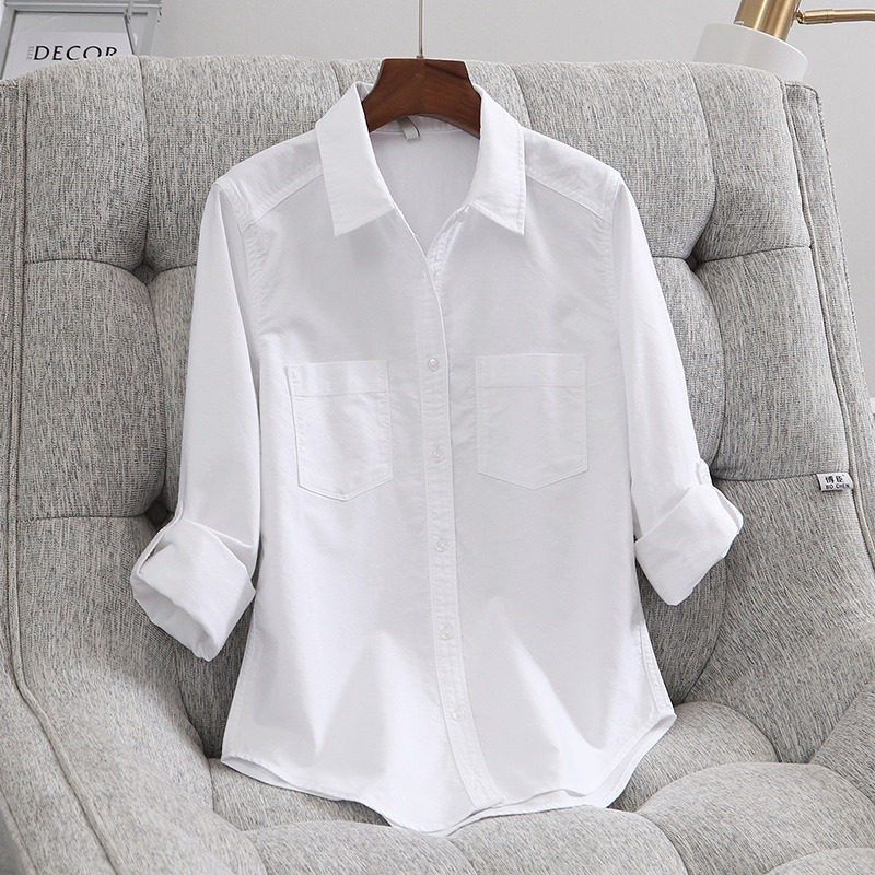 春秋新款牛津纺纯白衬衫女长袖职业装双口袋百搭不易皱方领不起球,女装/女士精品,衬衫,淘宝优惠券,粉丝福利购,淘宝优惠卷