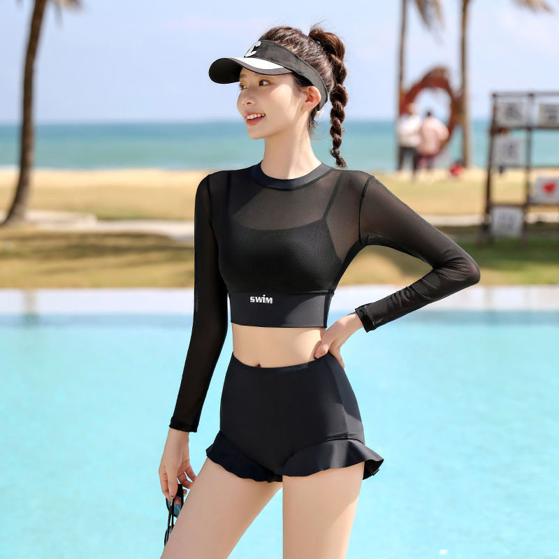 泳衣女2025新款分体微胖女孩遮肉高级感网红风显瘦长袖泡温泉泳装