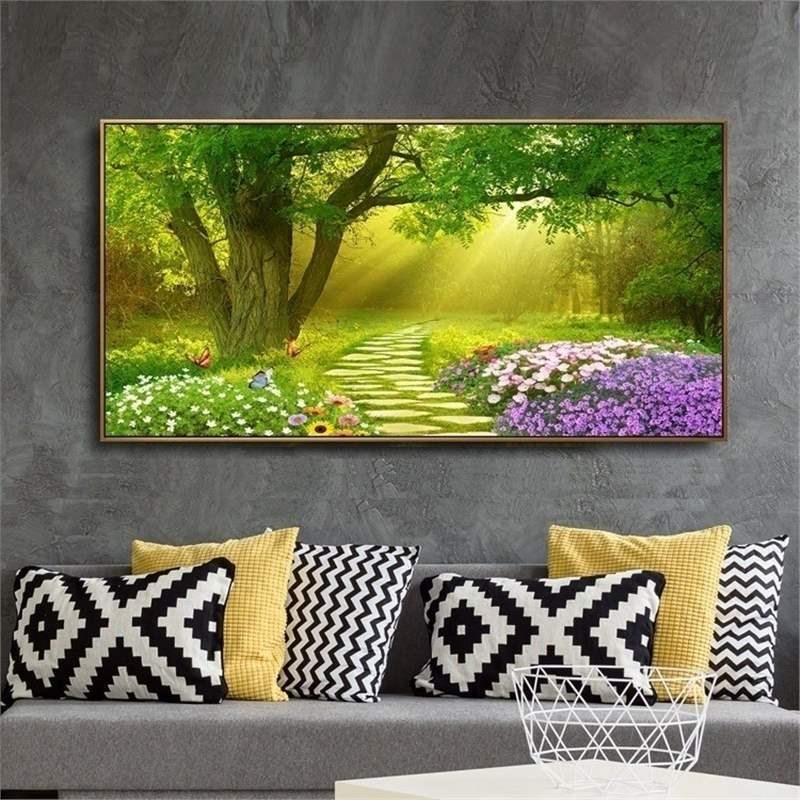 现代森林风景客厅沙发装饰墙画餐厅卧室床头树木树林阳光小路挂画