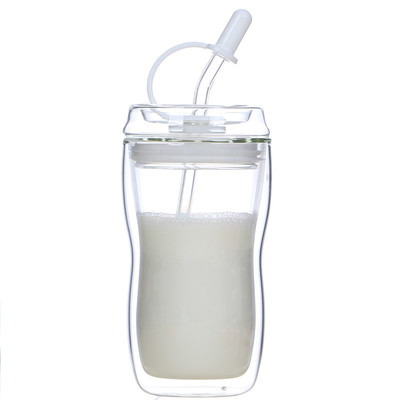 刻度双层玻璃杯女带吸管月子产妇牛奶水杯儿童大人孕妇隔热保温