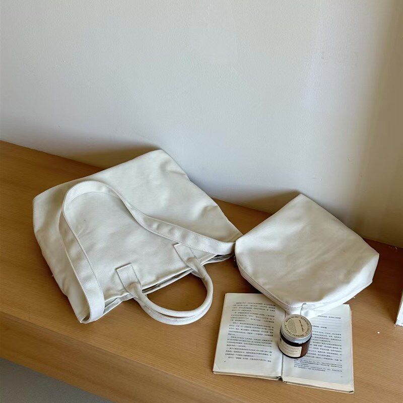 果果 韩版简约大容量帆布包包女2025新款纯色文艺斜挎单肩包