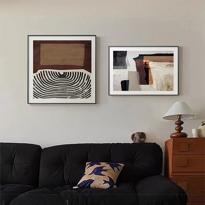 中古蒙德里安卧室床头装饰画法式玄关柜壁画小众艺术抽象客厅挂画