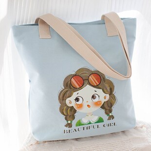 帆布包女2025新款春夏可爱带拉链上班帆布袋大容量单肩学生补习袋