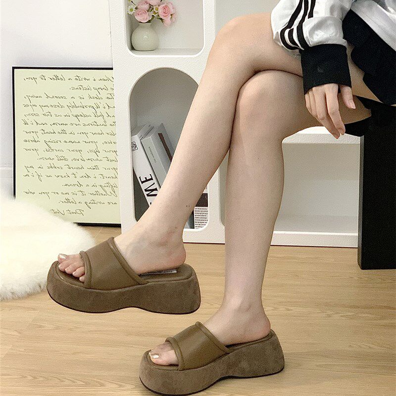 小个子增高厚底凉拖鞋女鞋外穿夏季松糕底凉鞋百搭黑色一字拖鞋子