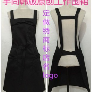 韩版黑色围裙咖啡美甲化妆饰品烘焙奶茶寿司广告围裙定制绣logo