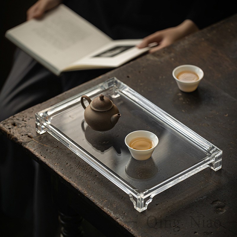 亚克力简约长方形托盘茶盘茶杯置物架收纳家用客厅小茶盘茶具收纳