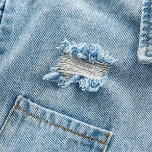 春秋装婴幼儿牛仔连体衣男女宝宝长袖破洞爬服儿童洋气哈衣外穿潮