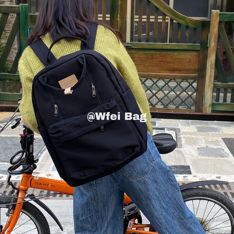 学院风少女双肩包日系红色大容量书包森系纯色大学生百搭背包