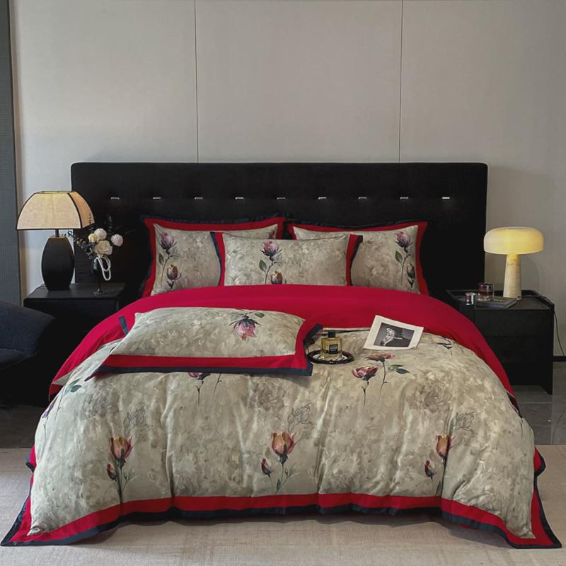 200支磨毛四件套红色婚庆加厚全棉印花被套新婚床品嫁娶4