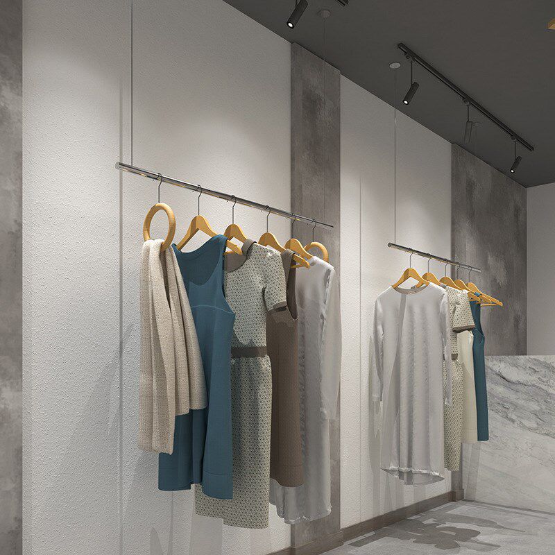男女服装店挂衣杆悬挂式吊顶吊杆不锈钢拉丝展示架货.架上墙吊架