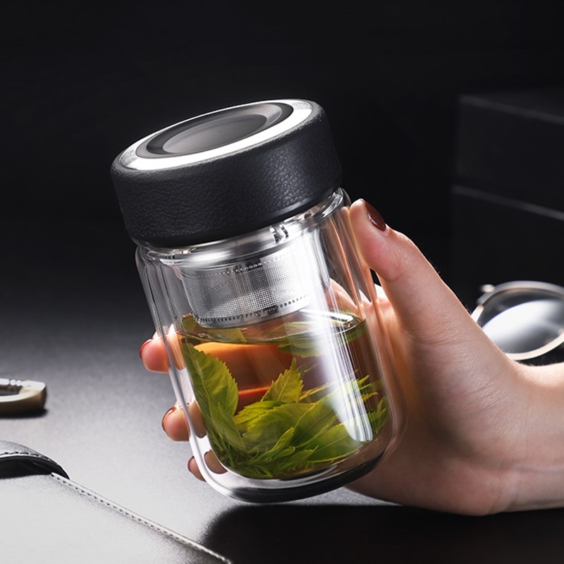 茶水分离泡茶杯双层隔热玻璃杯男女保温可携式防摔小巧迷你水杯