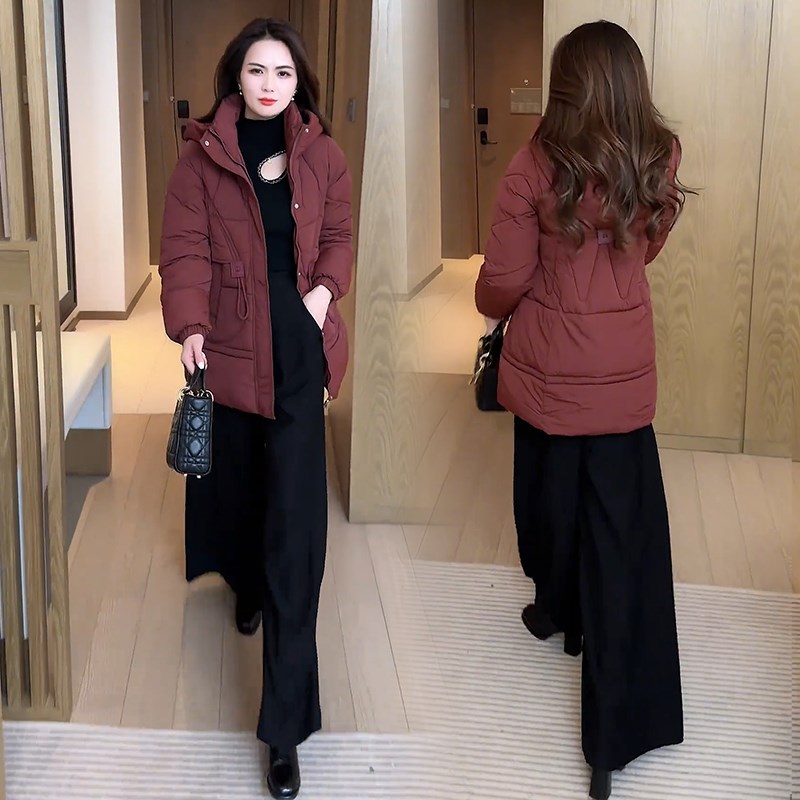 中长款棉衣棉服女冬季20t25今年流行新款时尚宽松加厚保暖连帽棉