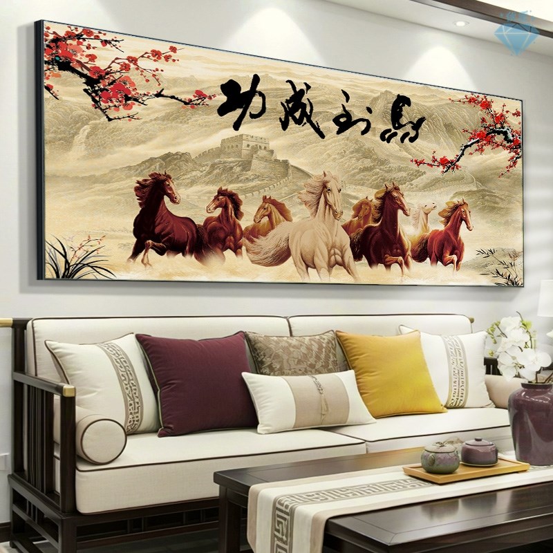 八骏图客厅沙发背景墙壁挂画 画办公室装饰马到M成功现代大气风景