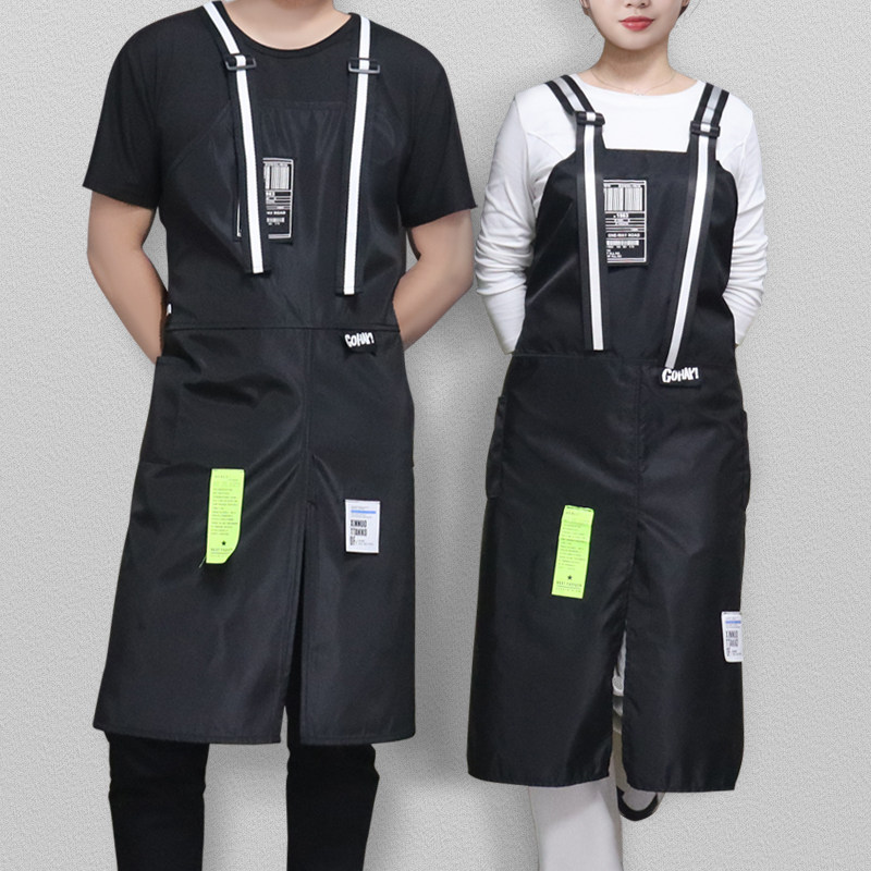 美发师防水油围i裙定制男士大码开叉工作服韩版女时尚黑色加长围