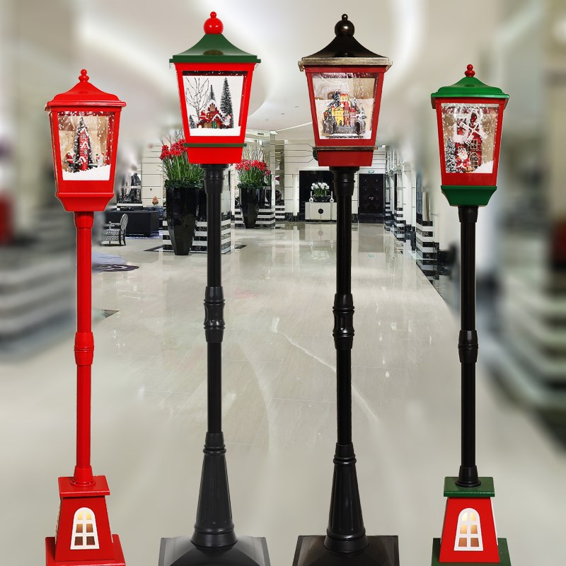 圣诞节装饰电动音乐飘雪下雪落雪景路灯家用橱窗装饰场景布置美陈