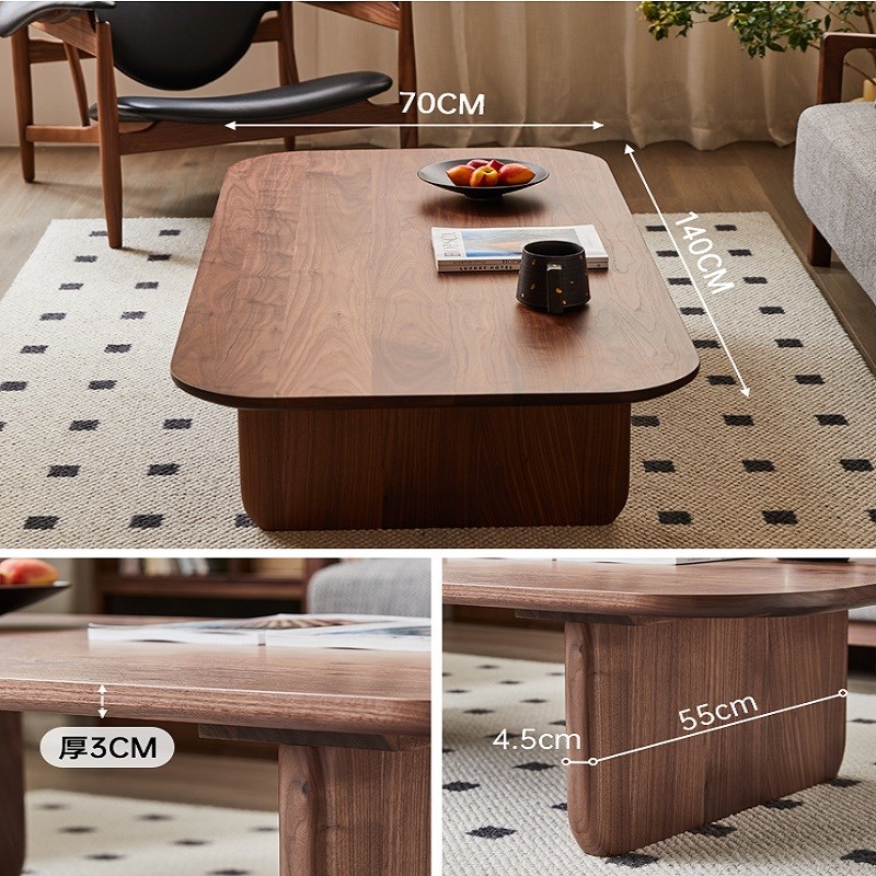全实木茶几现代简约客厅矮桌家用黑胡桃木茶台桌子小户型茶桌