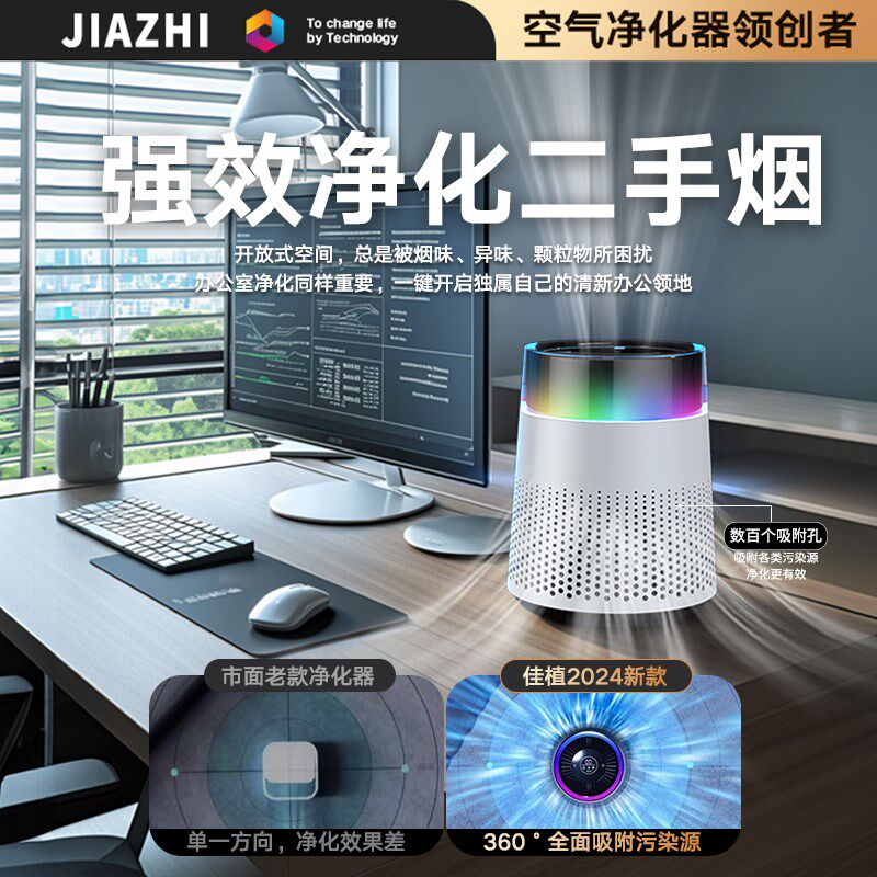 桌面空气净化器小型吸烟除甲醛家用机办公室除异味室内除臭清新