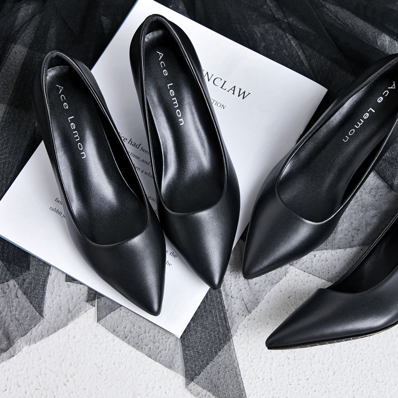 礼仪工作鞋女黑色职业面试酒店正装尖头高跟鞋细跟制服单鞋大码42