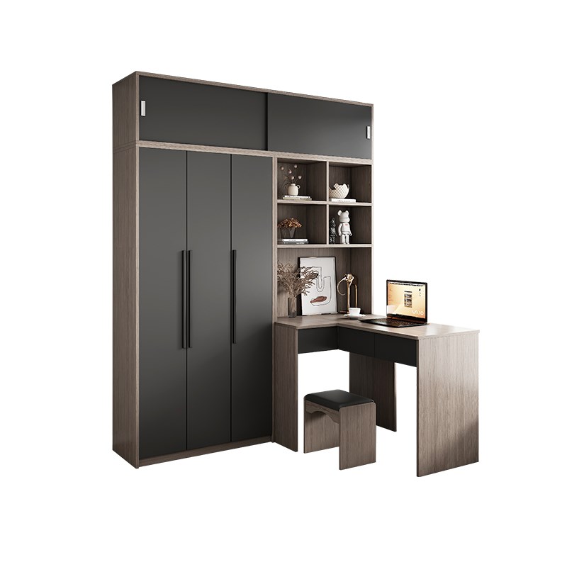 转角书桌书架一体家用卧室小户型衣橱电脑桌组合一半衣柜一半书柜