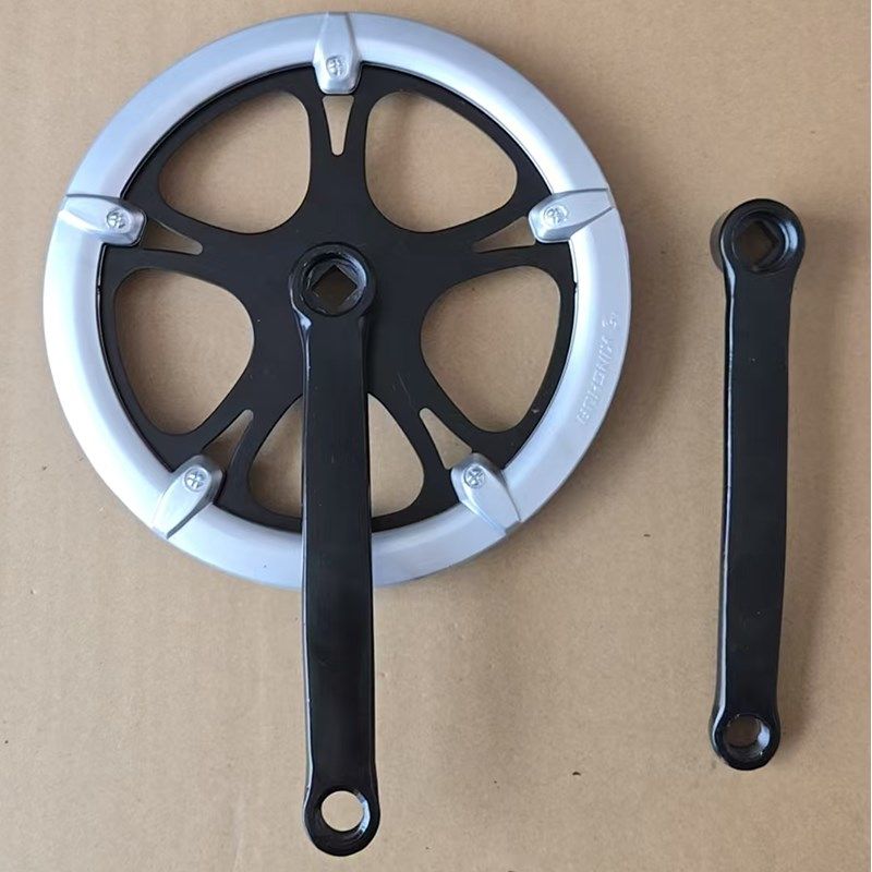 折叠自行车单速6/7速变速52齿齿盘170MM曲柄方孔曲柄 双护盖牙盘