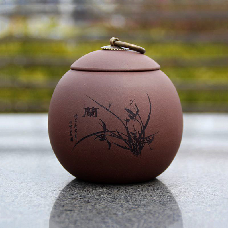 宜兴紫砂梅兰竹菊茶叶罐兰花小罐子陶瓷密封存储罐手工Y醒茶储物