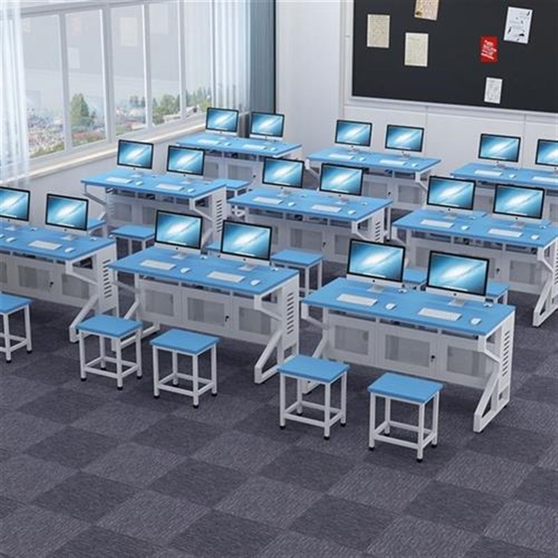 学校机房电脑桌椅多媒体教室微机桌双人学生计算机培训电脑课桌椅