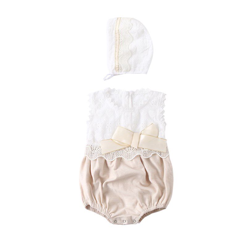 婴儿公主连体衣夏三角无袖爬服0-6个月1岁女宝宝纯棉蕾丝花边哈衣