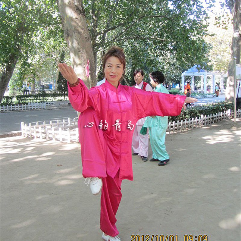 女式夏季太极服装加档弹力丝太极拳服功夫服N练功服武术服装梅红