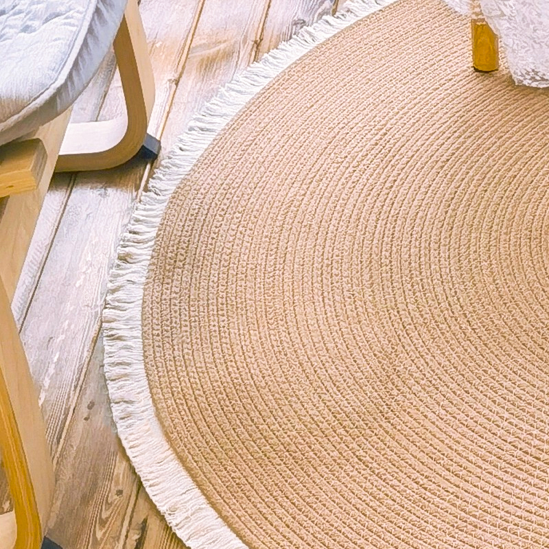 客厅圆形地毯卧室桌椅小地垫沙发茶几垫子阳台摇椅棉绳编织垫流苏