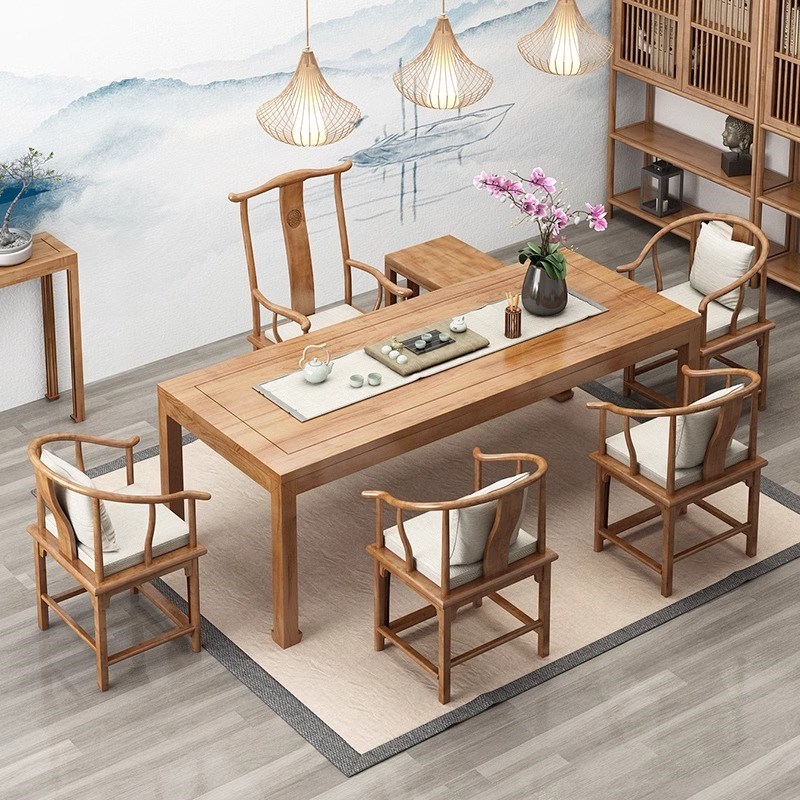 新中式茶桌实木大板简约现代家用办公室会客茶台泡茶洽谈接待桌