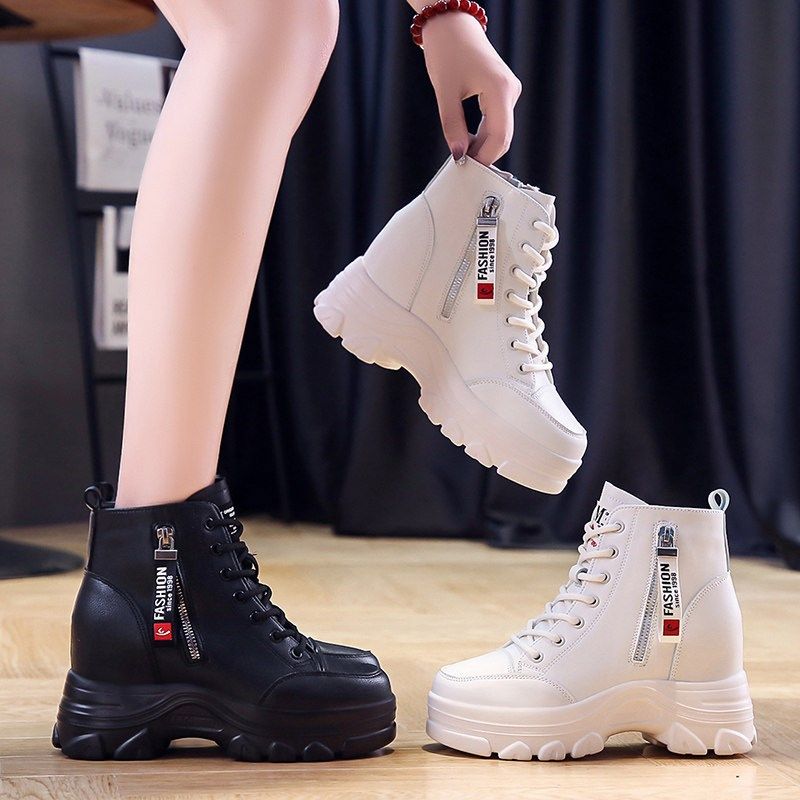 内增高马丁靴女2024新款秋冬季百搭松糕厚底短靴小个子显脚小靴子