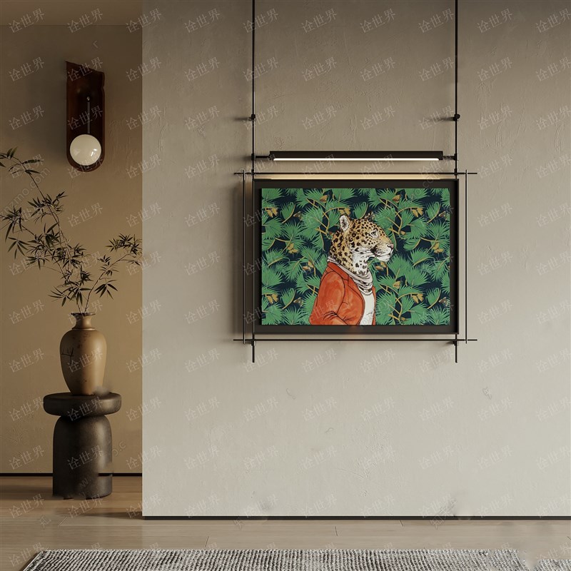 中古风带灯d装饰画可定制画芯铁艺壁饰玄关背景金属杆装饰氛围灯
