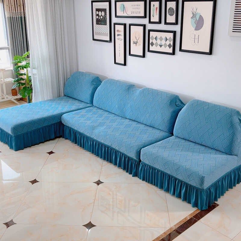 裙摆款沙发套罩全包万能弹力无扶手三座一贵妃组合靠背坐垫一体式