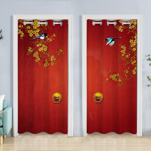 中式典雅免打孔门帘m魔术贴遮光空调房试衣间隔断帘防尘环保布料