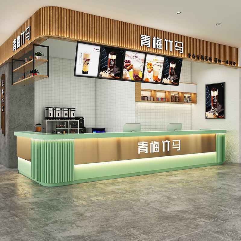 简约奶茶店咖啡馆吧台水果甜x品店超市收银台转角前台桌接待台定